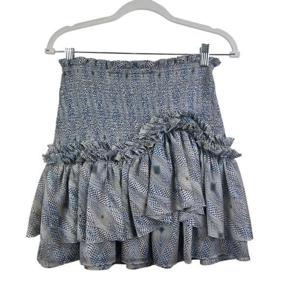 Alexis Dresses & Skirts - Alexis Blue Geo Print Smocked Waist Ruffle Mini Skirt Small Summer Cottagecore